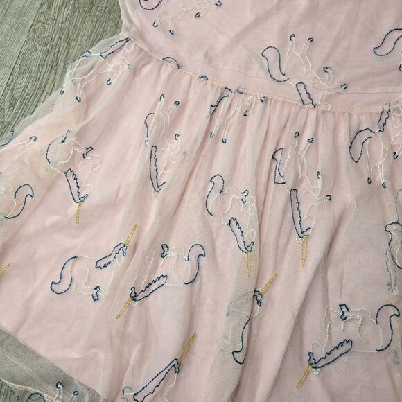 Pink Hanna Andersson Girls Unicorn Embroidered Dress W/ Sheer Overlay Size 6-7 - Picture 4 of 6